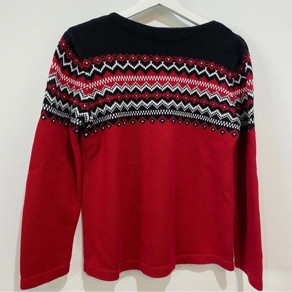 Eddie Bauer Vintage S Boat Neck Fairisle Red/Black Sweater 100% Baumwolle